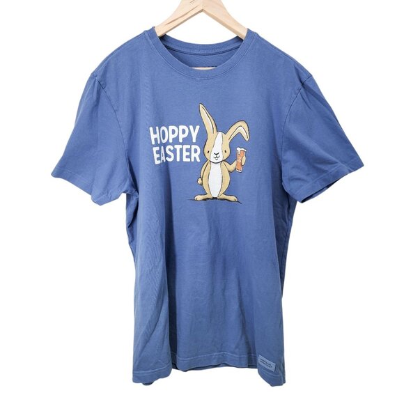Life Is Good Mens "Hoppy‎ Easter" Blue Crusher T-Shirt L Funny Bunny Graphic - Picture 1 of 7